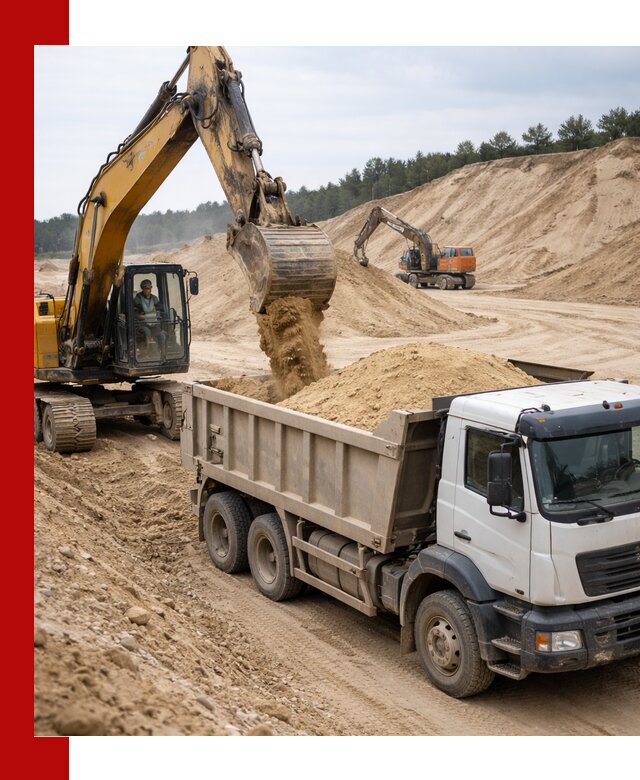 Доставка карьерного песка с самосвалами и разгрузкой в Перми