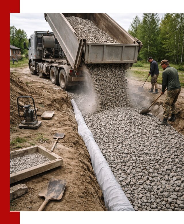 Гравий для дренажа с доставкой в Перми качественный и недорогой
