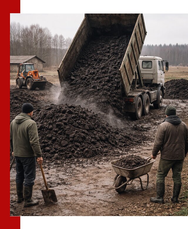 Доставка низинного торфа с разгрузкой и доставкой в Перми